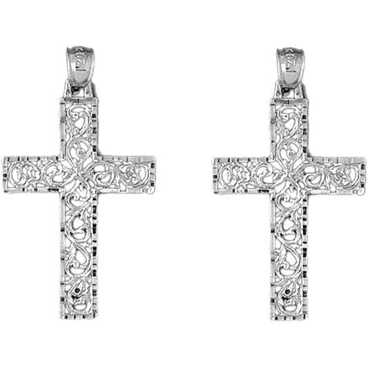 14K or 18K Gold 36mm Vine Cross Earrings