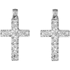 Sterling Silver 36mm Vine Cross Earrings