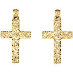 Yellow Gold-plated Silver 36mm Vine Cross Earrings