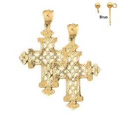 Sterling Silver 42mm Teutonic Cross Earrings (White or Yellow Gold Plated)