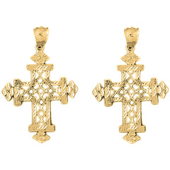 Yellow Gold-plated Silver 42mm Teutonic Cross Earrings