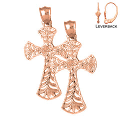 14K or 18K Gold Vine Cross Earrings