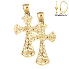 Sterling Silver 43mm Vine Cross Earrings (White or Yellow Gold Plated)