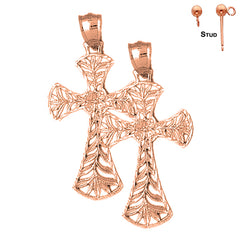 14K or 18K Gold Vine Cross Earrings