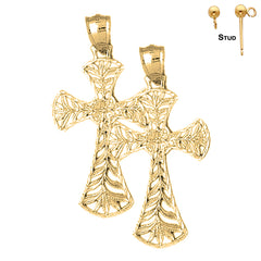 Sterling Silver 43mm Vine Cross Earrings (White or Yellow Gold Plated)