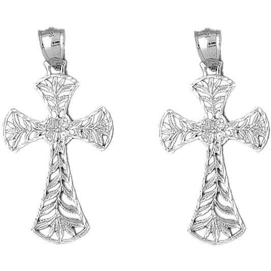 14K or 18K Gold 43mm Vine Cross Earrings