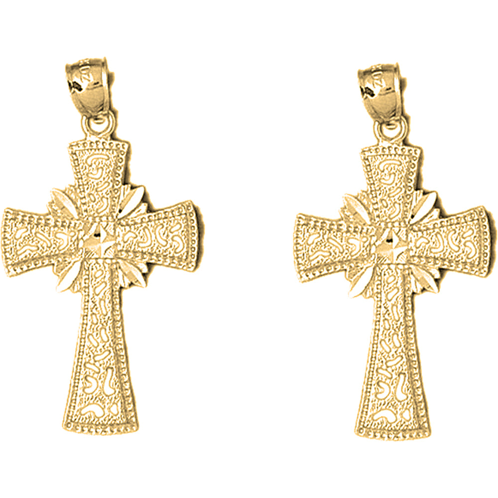 Yellow Gold-plated Silver 41mm Glory Cross Earrings