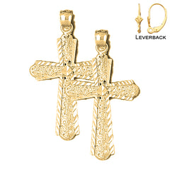 Sterling Silver 41mm Latin Cross Earrings (White or Yellow Gold Plated)