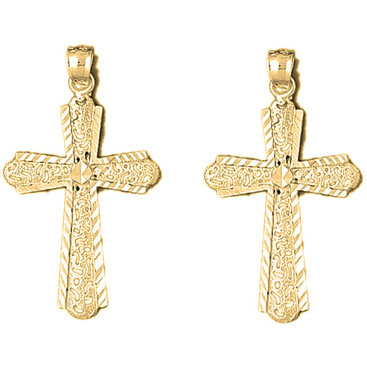 Yellow Gold-plated Silver 41mm Latin Cross Earrings
