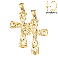 Sterling Silver 43mm Vine Cross Earrings (White or Yellow Gold Plated)