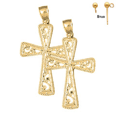 Sterling Silver 43mm Vine Cross Earrings (White or Yellow Gold Plated)