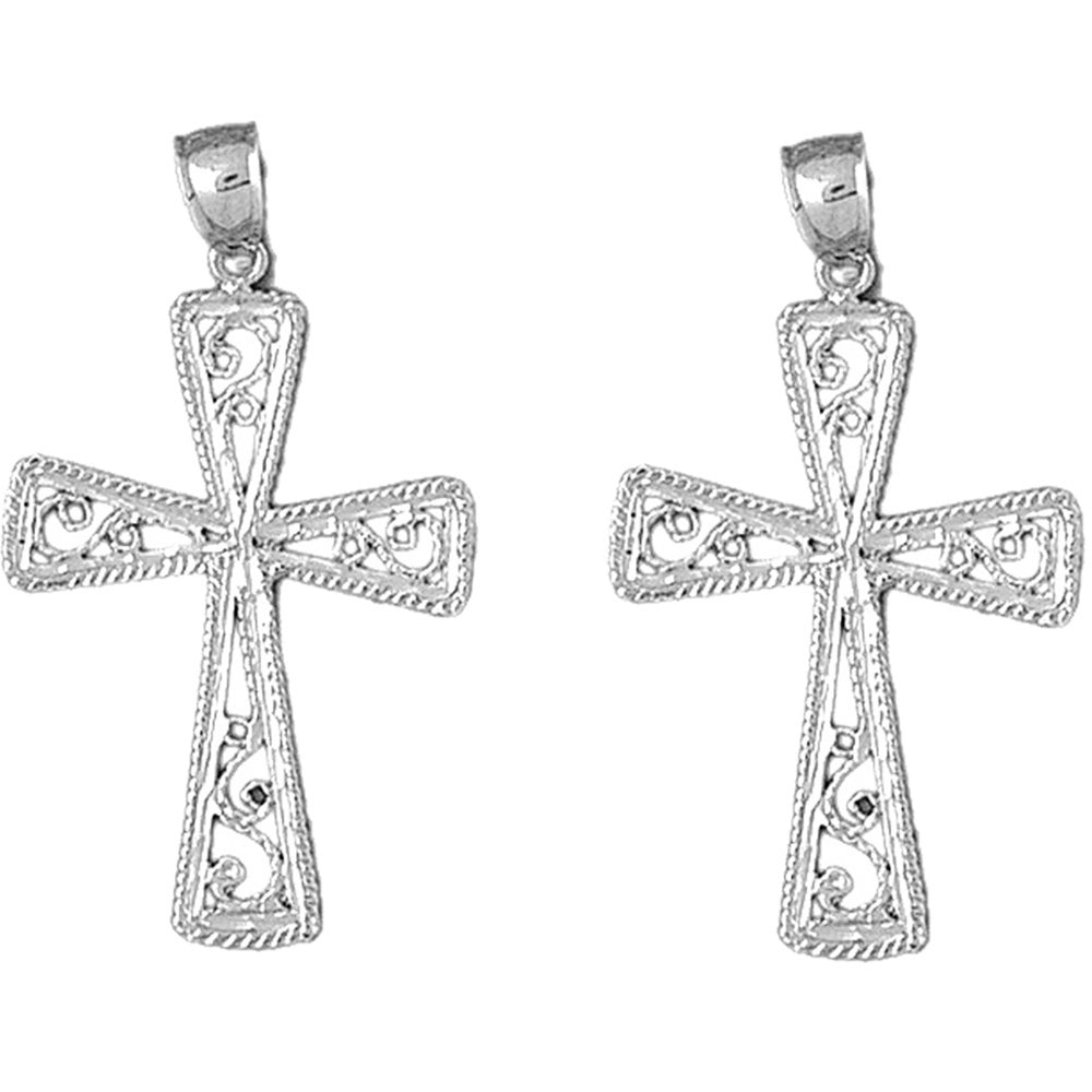 Sterling Silver 43mm Vine Cross Earrings