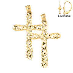 Sterling Silver 40mm Vine Cross Earrings (White or Yellow Gold Plated)