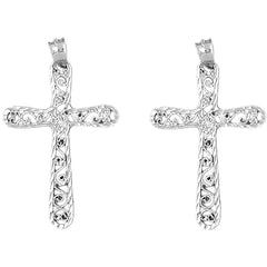 Sterling Silver 40mm Vine Cross Earrings