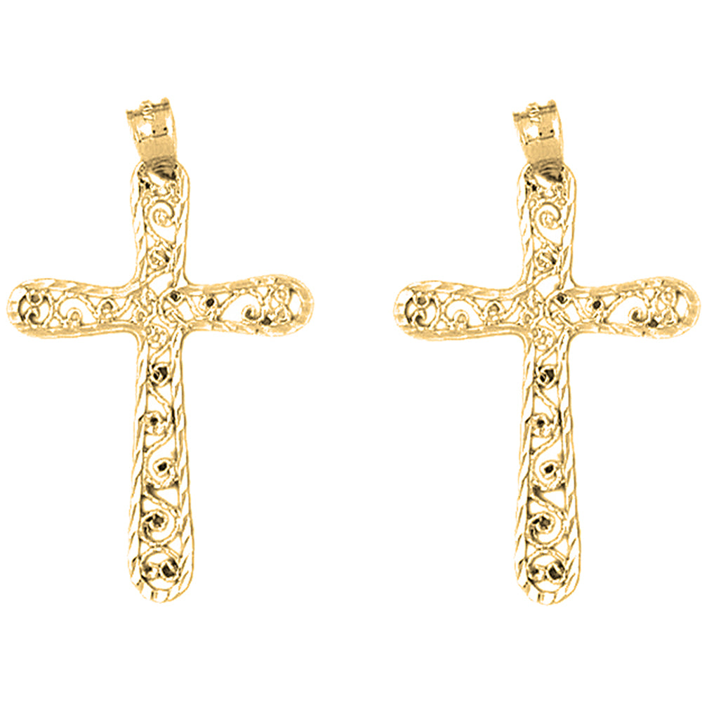 Yellow Gold-plated Silver 40mm Vine Cross Earrings