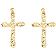 Yellow Gold-plated Silver 40mm Vine Cross Earrings