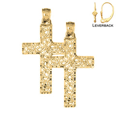 14K oder 18K Gold Weinreben-Kreuz-Ohrringe