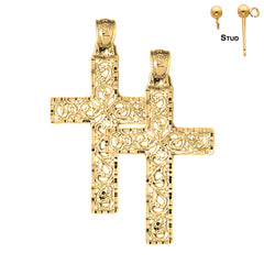 14K oder 18K Gold Weinreben-Kreuz-Ohrringe