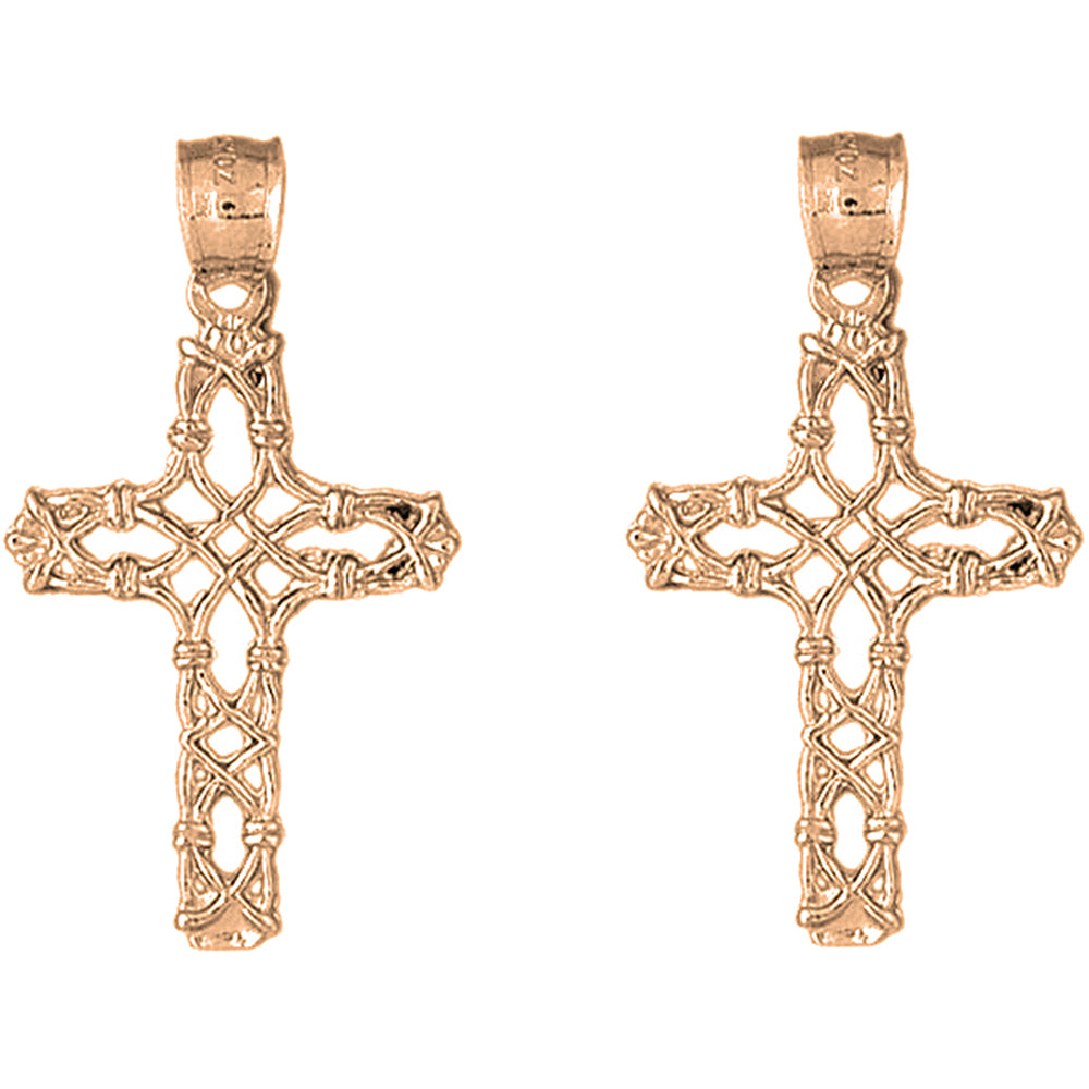 14K or 18K Gold 40mm Vine Cross Earrings