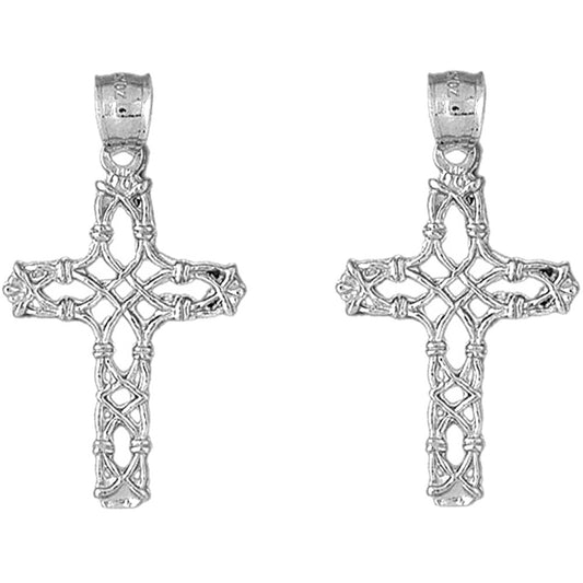 Sterling Silver 40mm Vine Cross Earrings