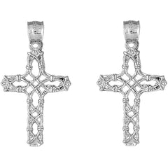 Sterling Silver 40mm Vine Cross Earrings