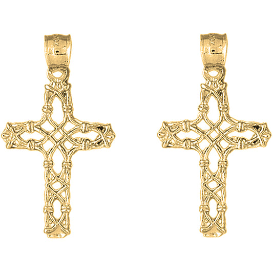 Yellow Gold-plated Silver 40mm Vine Cross Earrings