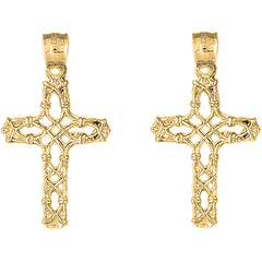 Yellow Gold-plated Silver 40mm Vine Cross Earrings