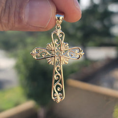 10K, 14K or 18K Gold Vine Cross Pendant