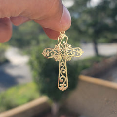 10K, 14K or 18K Gold Vine Cross Pendant