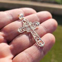 10K, 14K or 18K Gold Vine Cross Pendant