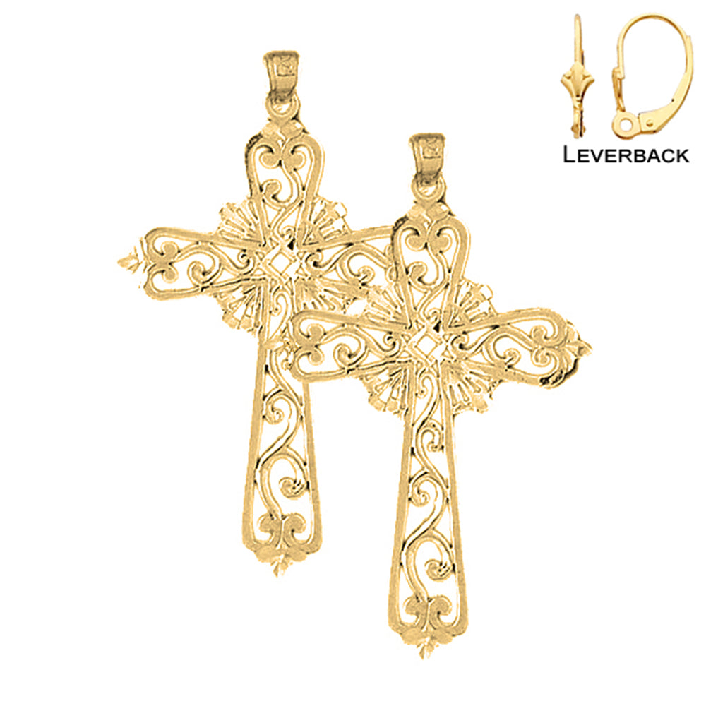 14K oder 18K Gold Weinreben-Kreuz-Ohrringe