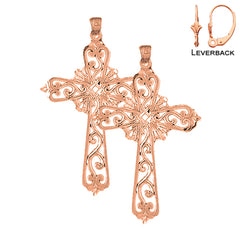 14K or 18K Gold Vine Cross Earrings