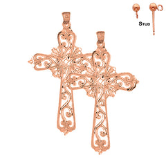 14K or 18K Gold Vine Cross Earrings