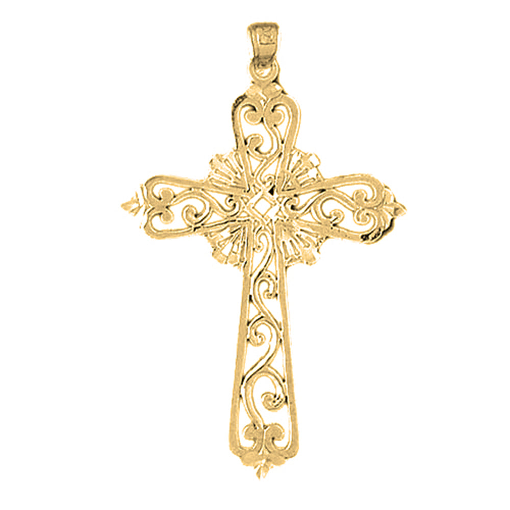 10K, 14K or 18K Gold Vine Cross Pendant