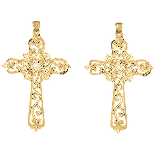 Yellow Gold-plated Silver 50mm Vine Cross Earrings