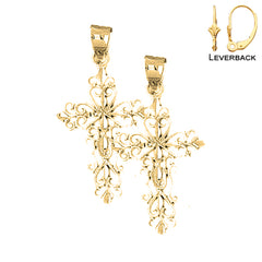 14K or 18K Gold Fleur de Lis Cross Earrings