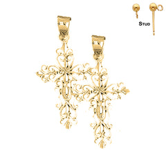 Sterling Silver 38mm Fleur de Lis Cross Earrings (White or Yellow Gold Plated)