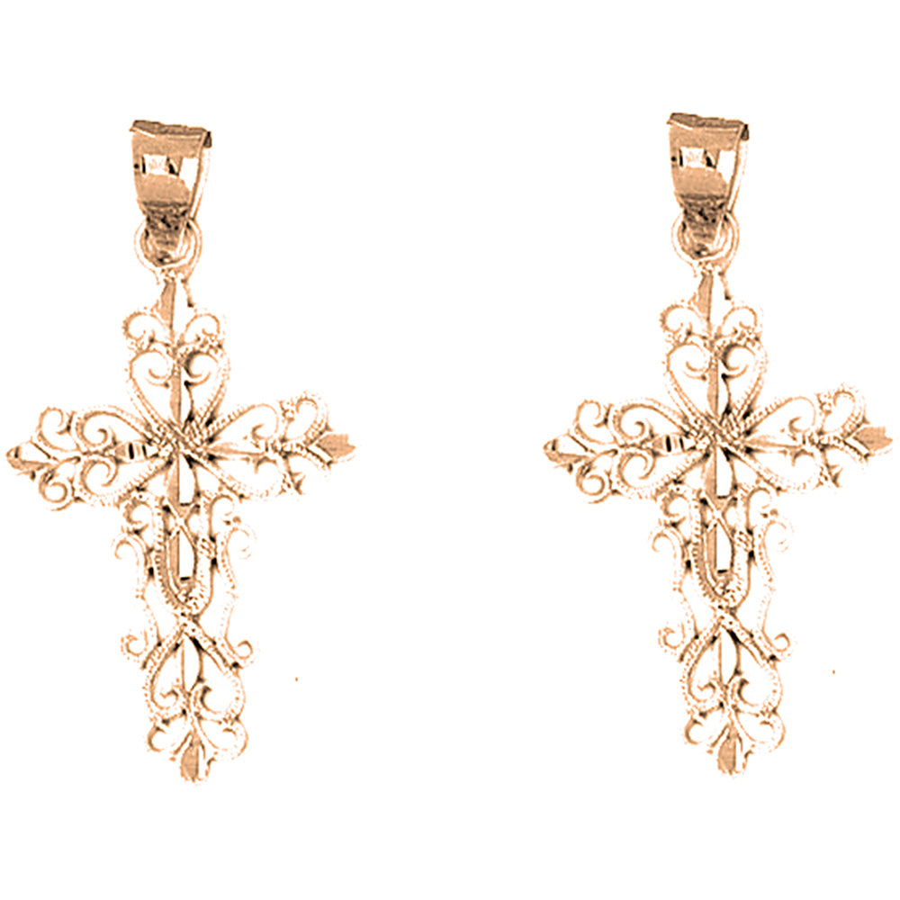 14K or 18K Gold 38mm Fleur de Lis Cross Earrings