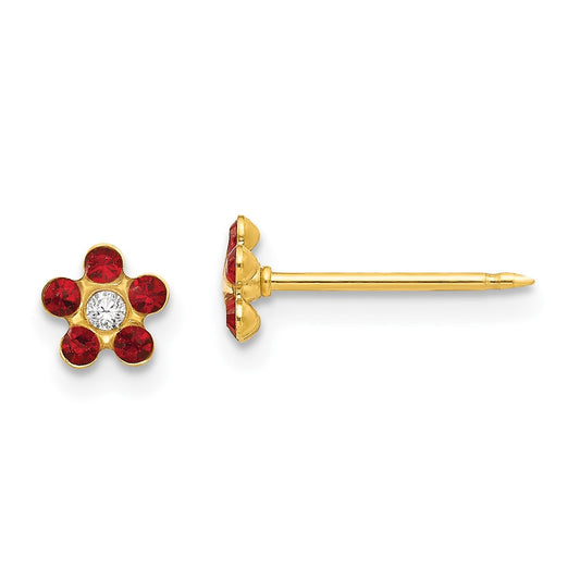 Inverness 14K Yellow Gold July Red Crystal Birthstone Flower Earrings