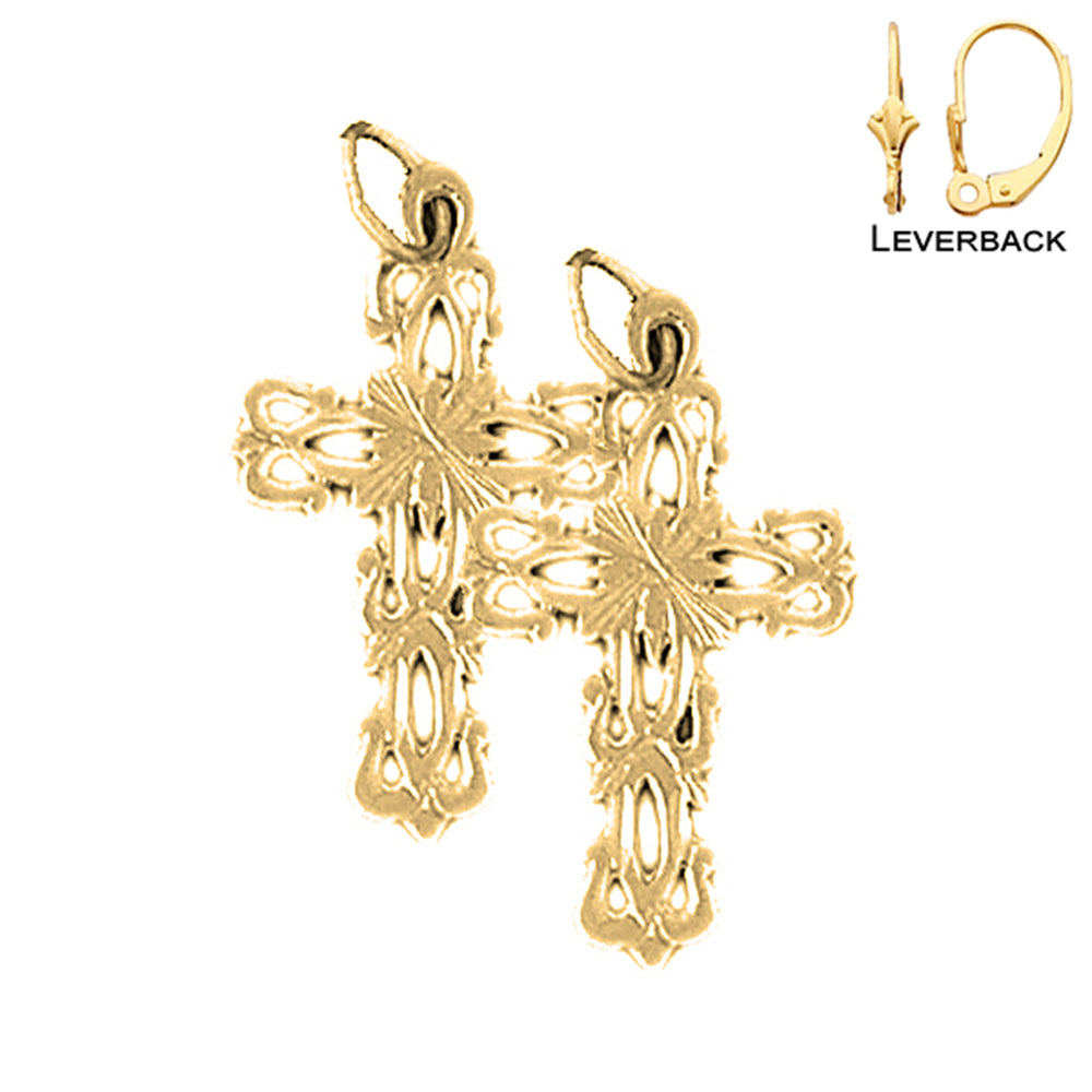 14K or 18K Gold Floral Cross Earrings