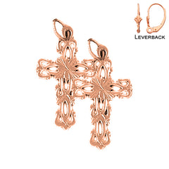 14K or 18K Gold Floral Cross Earrings