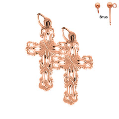 14K or 18K Gold Floral Cross Earrings