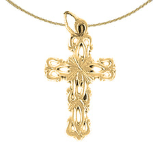 14K or 18K Gold Floral Cross Pendant