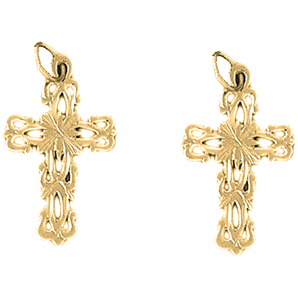 14K or 18K Gold 26mm Floral Cross Earrings