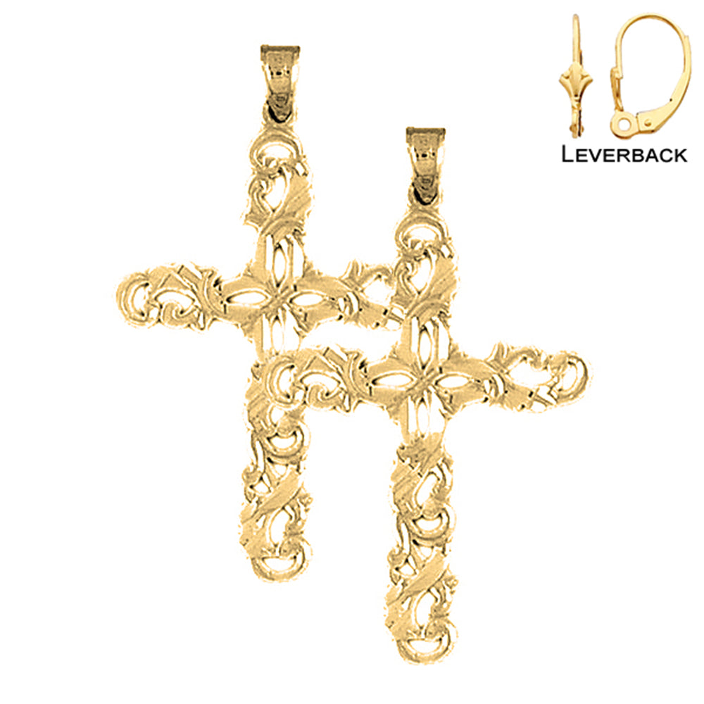 14K or 18K Gold Floral Cross Earrings