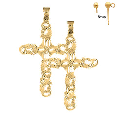 14K or 18K Gold Floral Cross Earrings