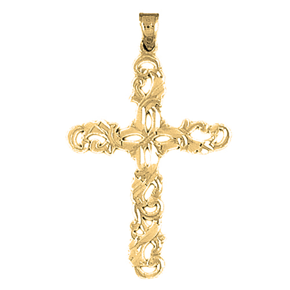 14K or 18K Gold Floral Cross Pendant