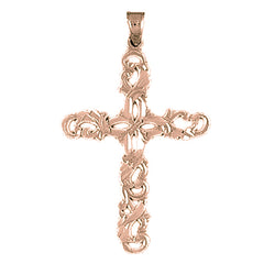 14K or 18K Gold Floral Cross Pendant