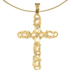 14K or 18K Gold Floral Cross Pendant