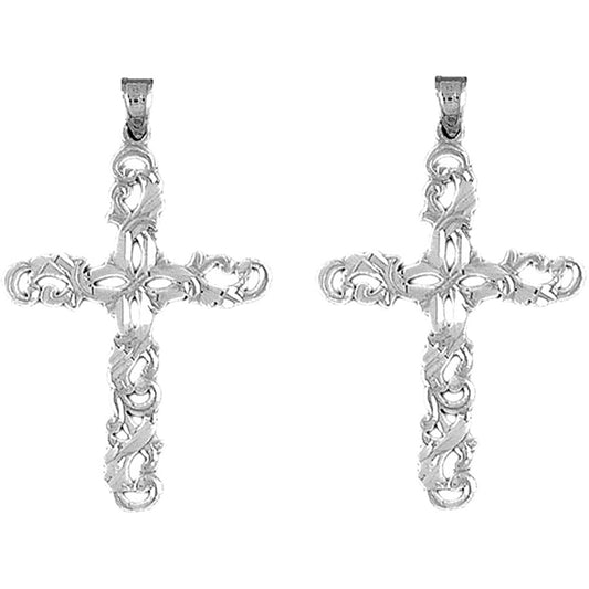 Sterling Silver 43mm Floral Cross Earrings